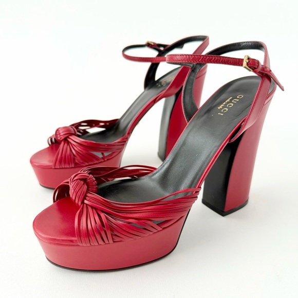 Gucci Shoes - GUCCI | Red Leather Allie Knot Platform High Heels Sandals 39.5